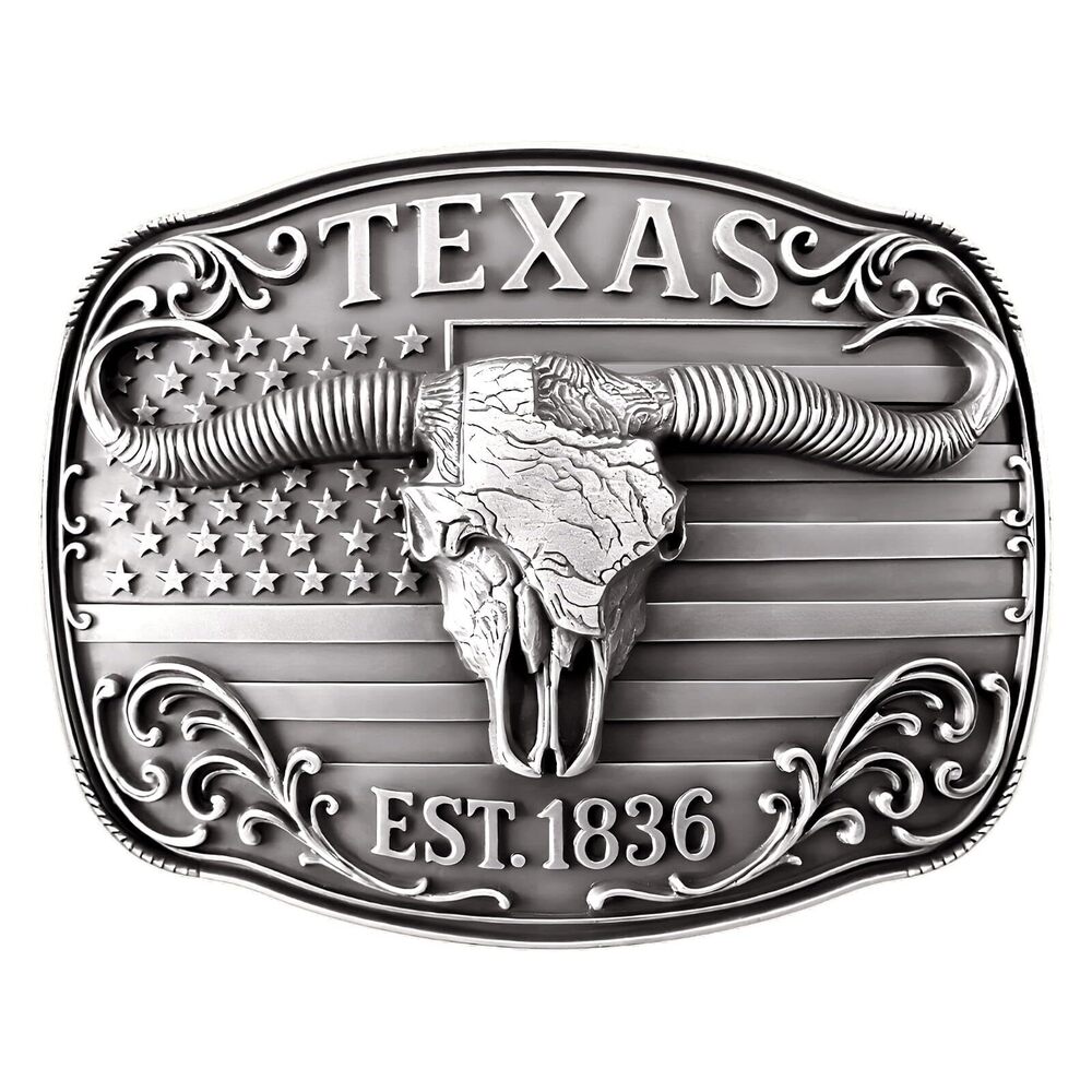 1284 Cowboy Belt Buckle Vintage Rodeo Texas Map 1836 Longhorn bull Western